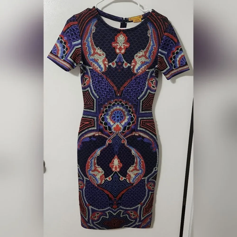 Pankaj & Nidhi Fitted Short Sleeve Scuba Dress, Mosaic Print, Size 2